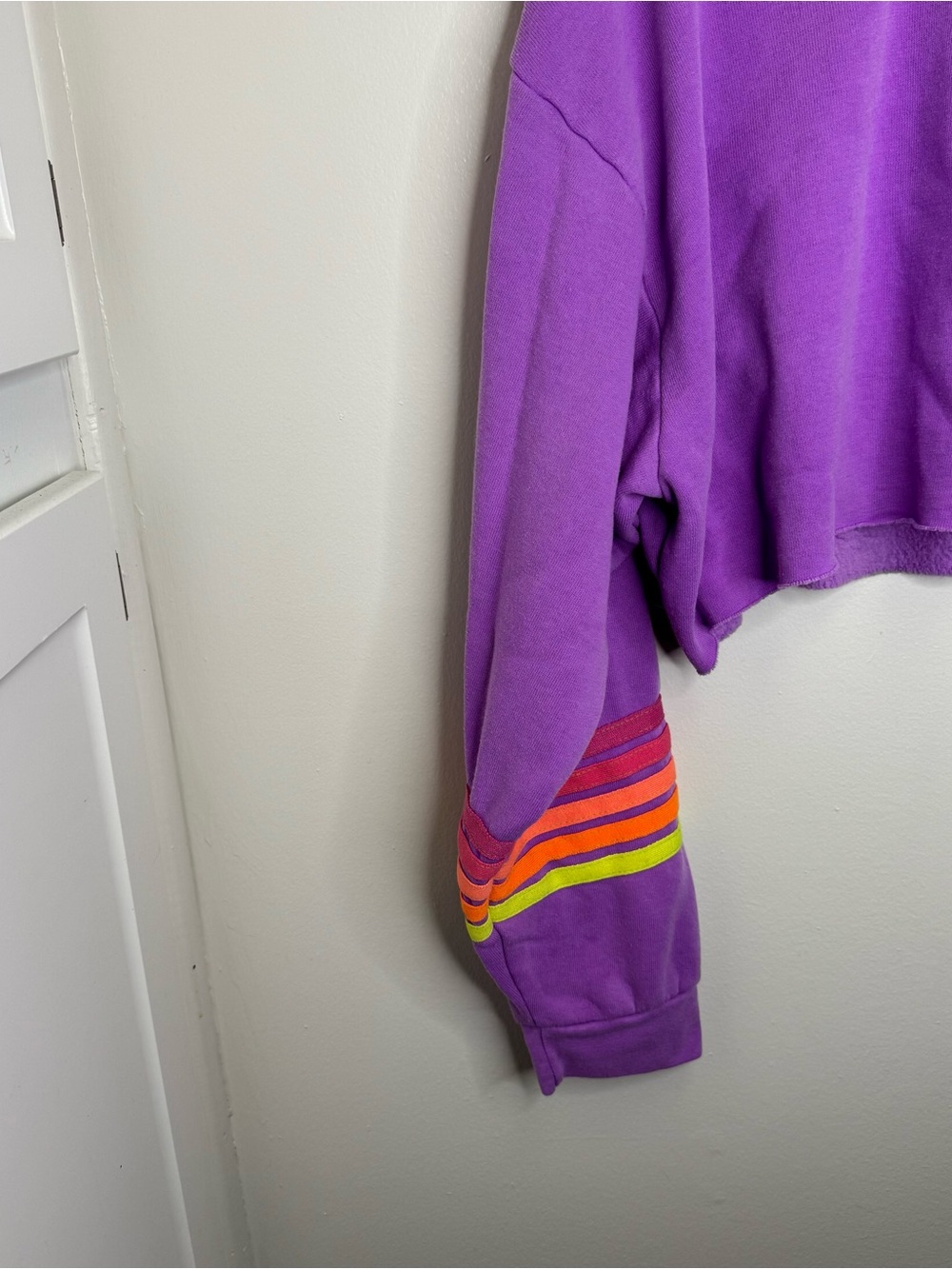 Aviator Nation Rugby Stitch Cropped Crewneck Sweatshirt Neon Purple Large - Picture 5 of 12